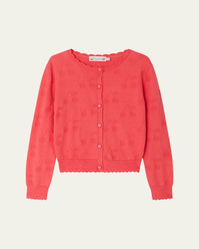 Girl's Thindra Cherry-Print Cardigan, Size 4-14